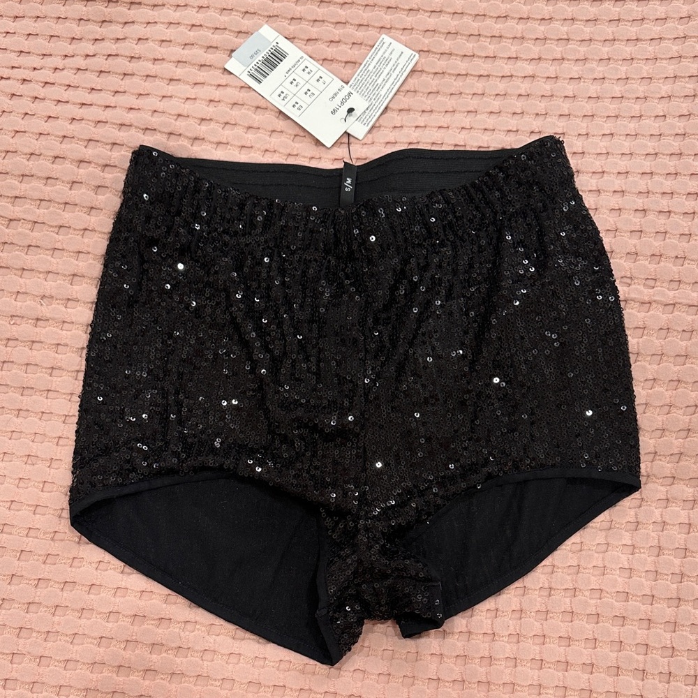 Calzedonia High Waist Black Sequin Shorts